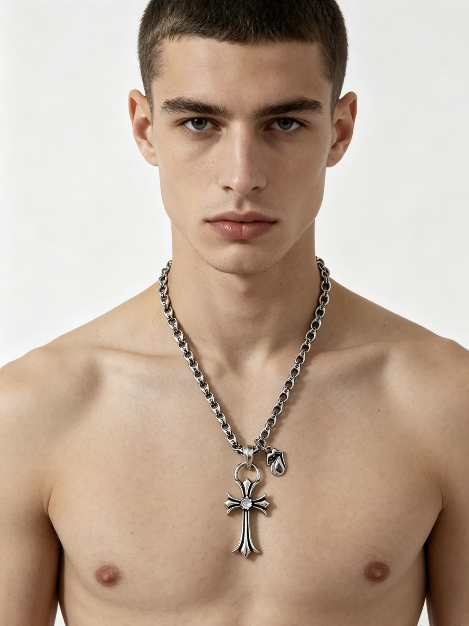 Chrome Hearts Silver Cross Pendant Necklace